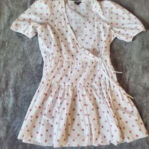 J.Crew Puff-sleeve cotton poplin wrap dress in white rose dot, Size L